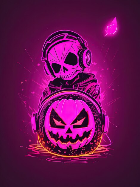 Neon Halloween Spectacle Skeletons Pumpkins and More on TShirts Logos and Coloring Books