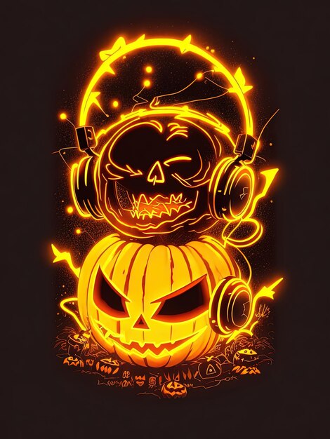 Premium AI Image  Neon Halloween Spectacle Skeletons Pumpkins and More on  TShirts Logos and Coloring Books