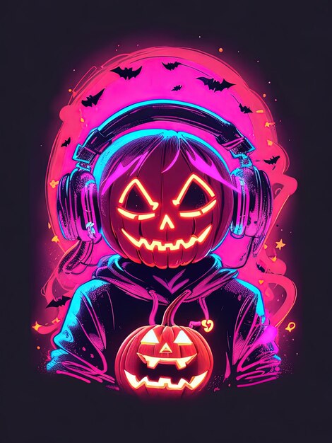 Premium AI Image  Neon Halloween Spectacle Skeletons Pumpkins and More on  TShirts Logos and Coloring Books