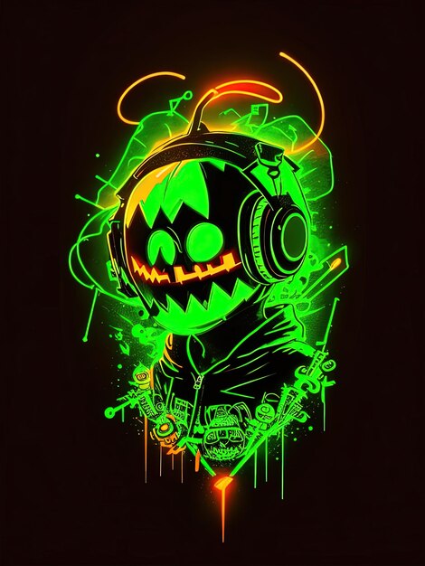 Premium AI Image  Neon Halloween Spectacle Skeletons Pumpkins and More on  TShirts Logos and Coloring Books