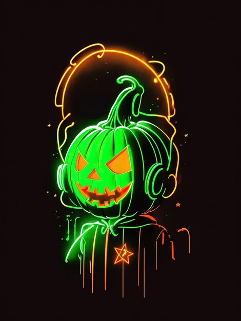 Premium AI Image  Neon Halloween Spectacle Skeletons Pumpkins and More on  TShirts Logos and Coloring Books