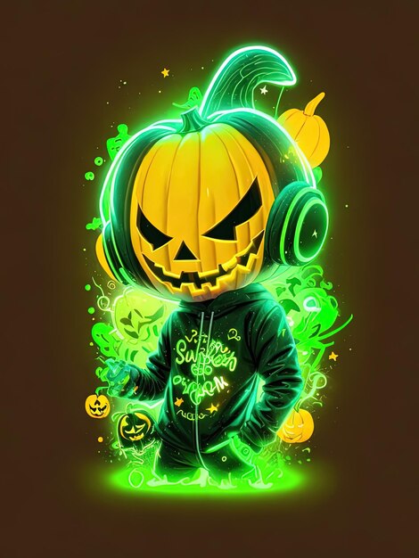 Premium AI Image  Neon Halloween Spectacle Skeletons Pumpkins and More on  TShirts Logos and Coloring Books