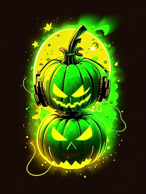 Premium AI Image  Neon Halloween Spectacle Skeletons Pumpkins and More on  TShirts Logos and Coloring Books