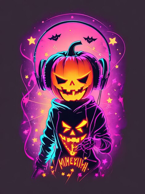 Premium AI Image  Neon Halloween Spectacle Skeletons Pumpkins and More on  TShirts Logos and Coloring Books