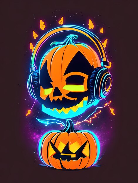 Premium AI Image  Neon Halloween Spectacle Skeletons Pumpkins and More on  TShirts Logos and Coloring Books