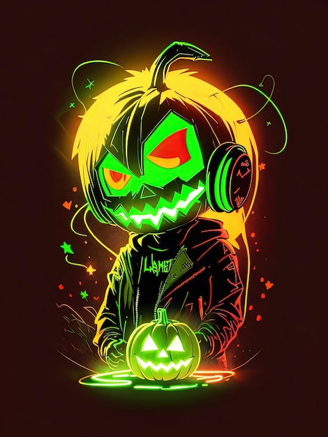 Neon Halloween spektakel skeletten pompoenen en meer op T-shirts logo's en kleurboeken