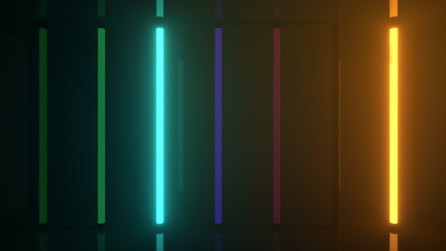 Neon halogeen regenboog veelkleurige lampen gloeien met futuristische heldere reflecties d illustratie
