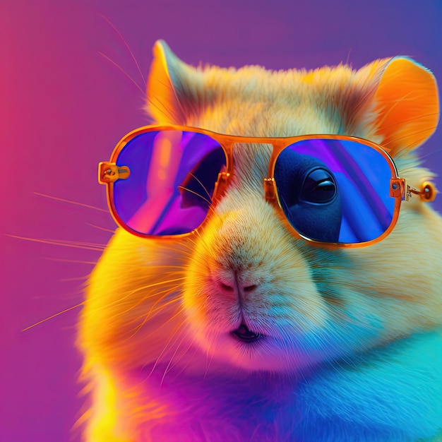 Neon hamster in zonnebril Popart stijl portret