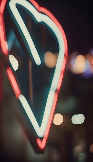 Foto neon hartvorm op straat met bokeh achtergrond