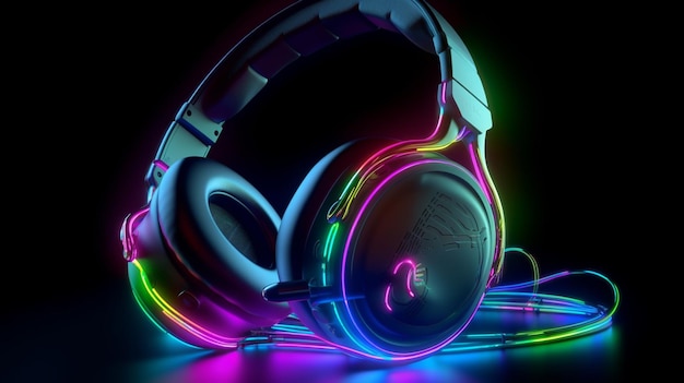 Photo a neon headphone with the word razer on it