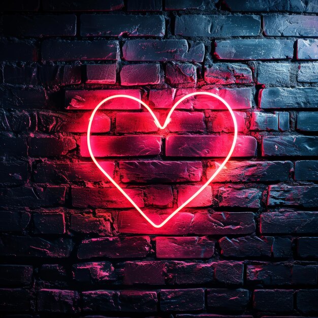 Photo neon heart on a brick wall