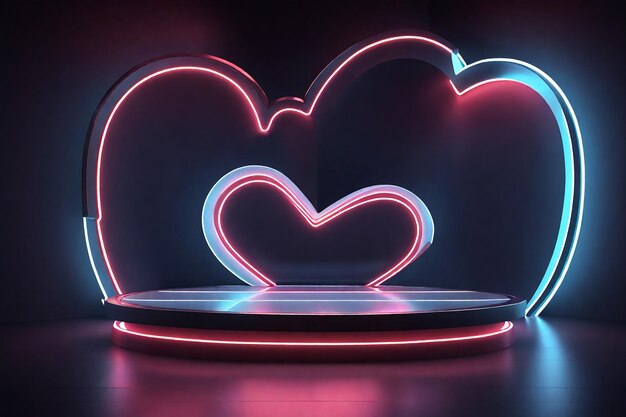 Neon heart in the dark room Valentines day background 3D rendering