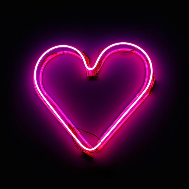 Neon heart shaped neon sign on a black background generative ai