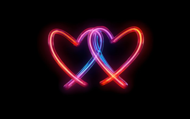 Foto cuori al neon su sfondo nero