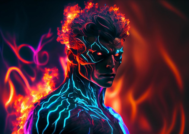 Neon human aura on a dark background