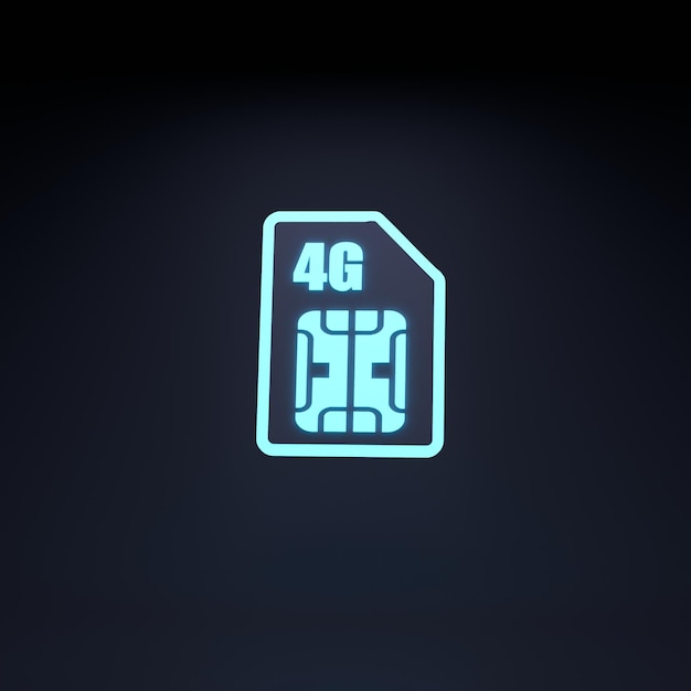 Neon icon of sim card 4g 3d render illustration