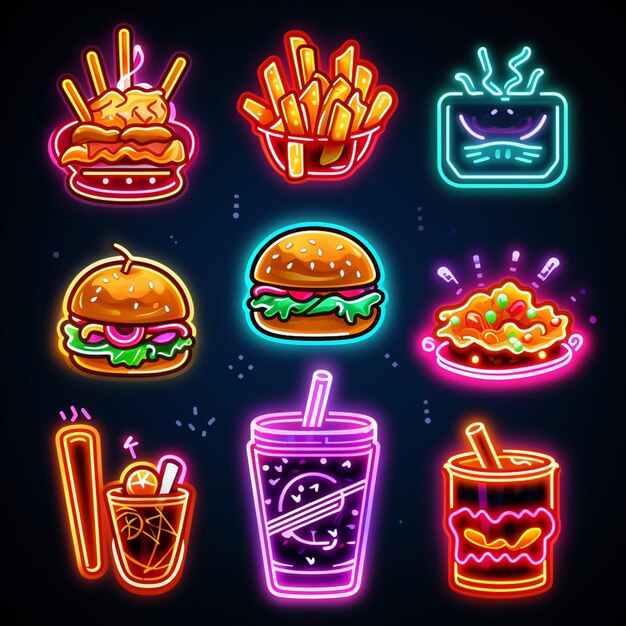 Photo neon icons ai generated