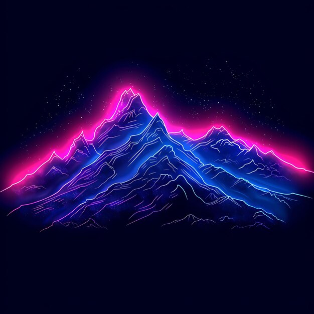 Неоновые освещенные неоновые горы с текстурированной каменной текстурой Ani Y2K Collage Glow Outline Design