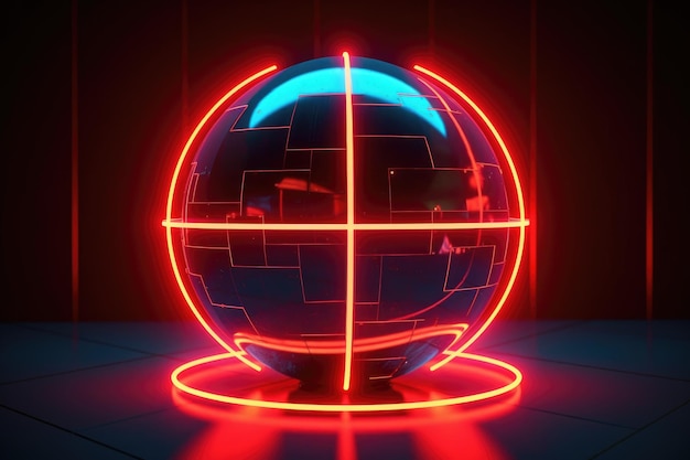 Photo neon illuminated techno sphere with glowing lines created with generative ai