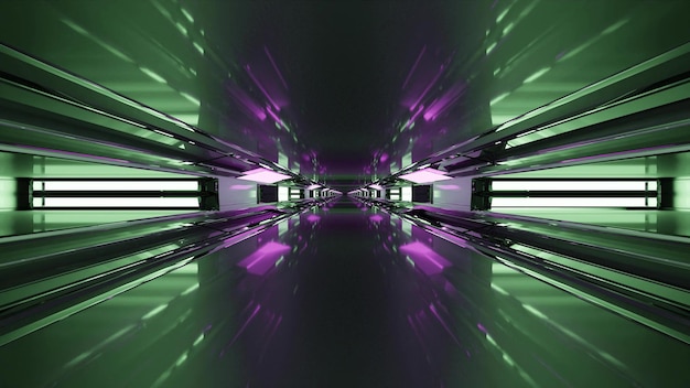 Neon illumination in sci fi tunnel 4k uhd 3d illustration