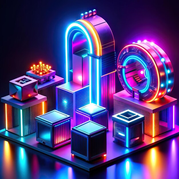 Foto illustrazione al neon con forme astratte