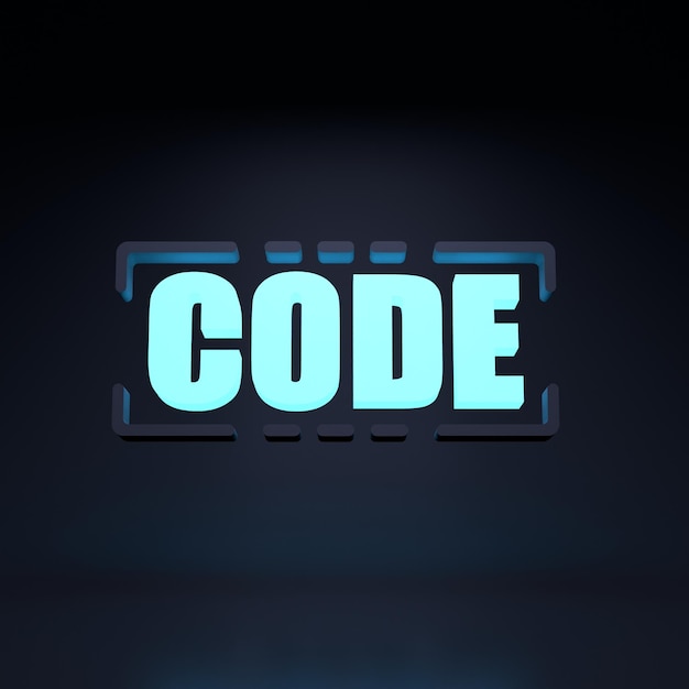 Neon inscription code 3d render illustration