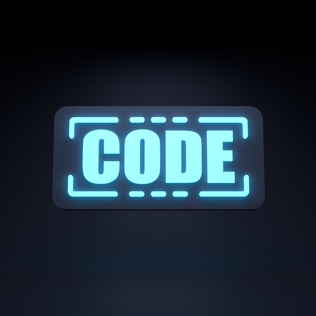 Neon inscription code 3d render illustration