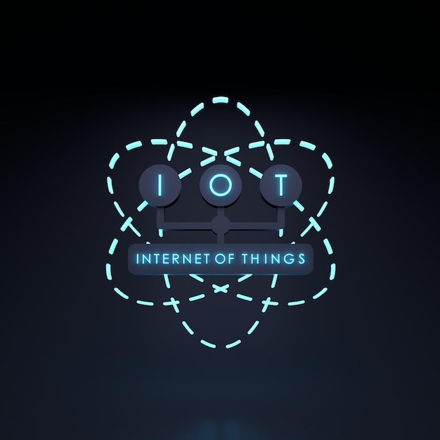 Neon internet dingen logo IoT concept 3d render illustratie