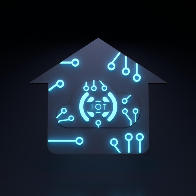 Neon Internet thing logo symbol IoT concept 3d render illustration