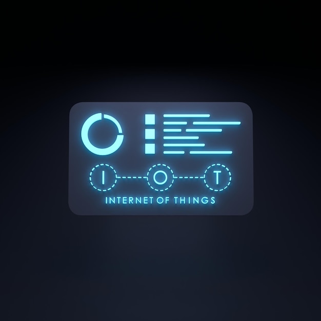 Neon Internet thing logo symbol IoT concept 3d render illustration