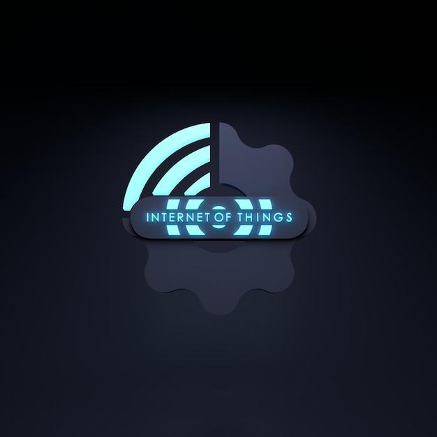 Neon Internet thing logo symbol IoT concept 3d render illustration