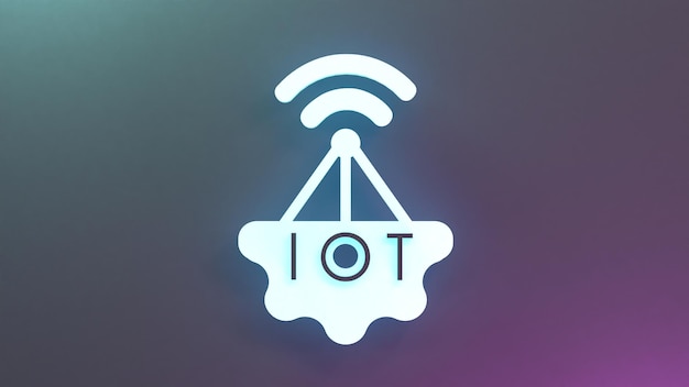 Neon Internet thing logo symbol IoT concept 3d render illustration