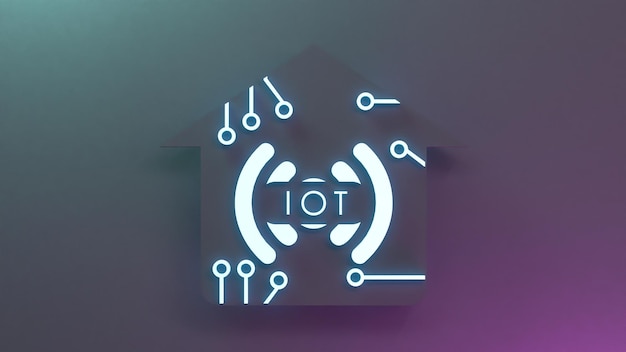 네온 인터넷 것 로고 기호 IoT 개념 3d 렌더링 그림