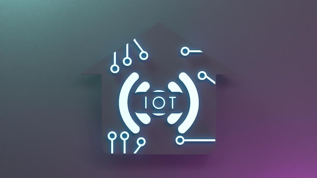 Neon Internet thing logo symbol IoT concept 3d render illustration