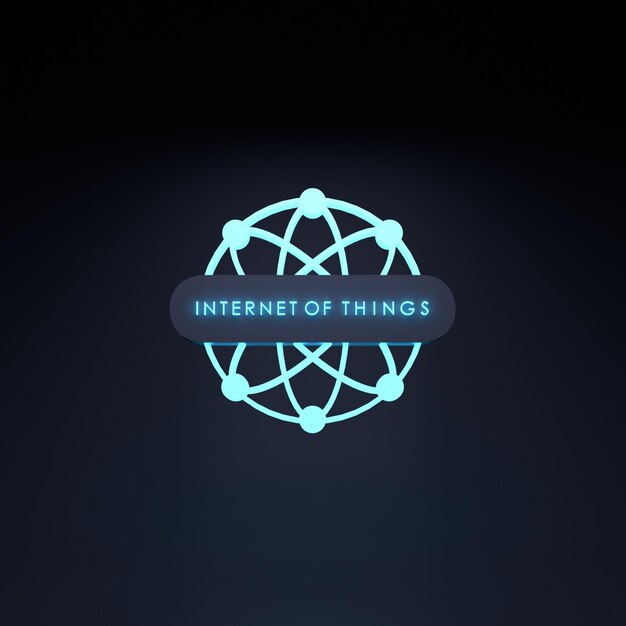 Неоновый логотип интернет-вещей Концепция IoT 3d визуализация иллюстрации