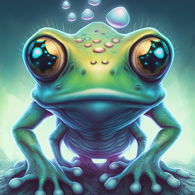 Neon iridescent psychedelic frog Generative AI Not based on any actual scene or pattern