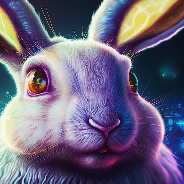 Neon iridescent psychedelic rabbit Generative AI Not based on any actual scene or pattern