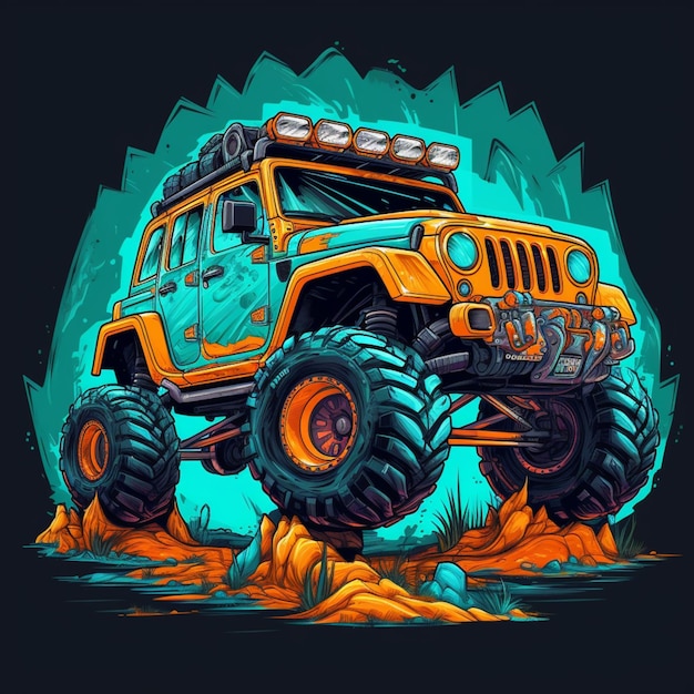 Foto neon jeep-t-shirtontwerp