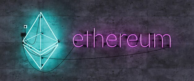 Neon lamp headboard with ethereum symbol