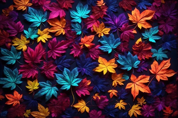 Neon Leaves Background Dark Neon Leaves Background Leaves Background Leaves Wallpaper Fallen leaves Background AI Generative