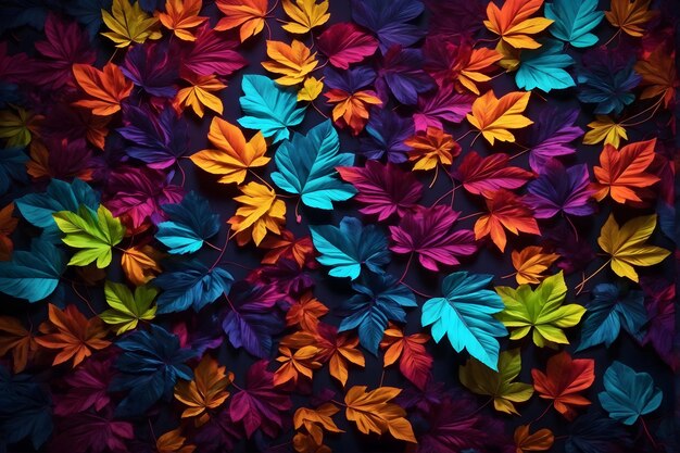 Photo neon leaves background dark neon leaves background leaves background leaves wallpaper fallen leaves background ai generative