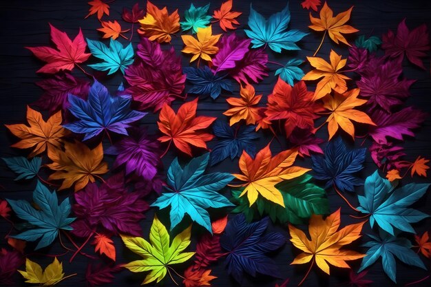 Photo neon leaves background dark neon leaves background leaves background leaves wallpaper fallen leaves background ai generative