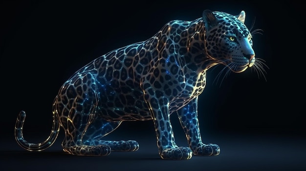 Neon leopard on a dark backgroundgenerative ai