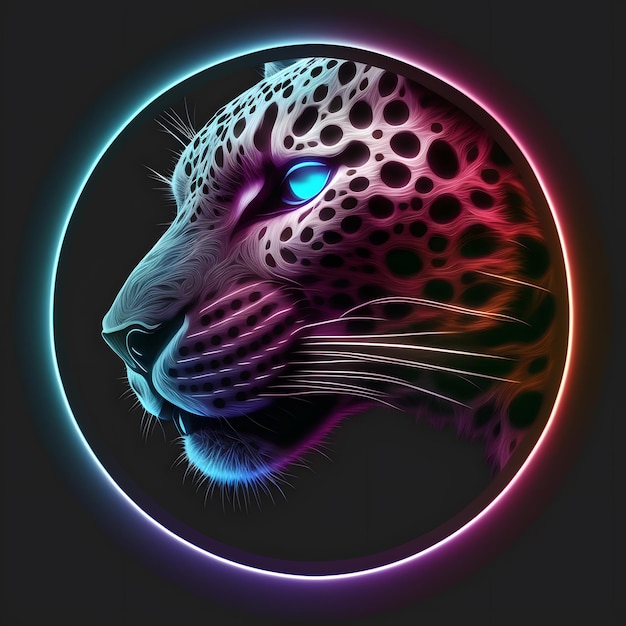 Premium Photo  A neon leopard with green eyes is on a black