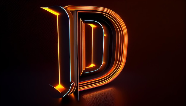 A neon letter d with orange and yellow lines