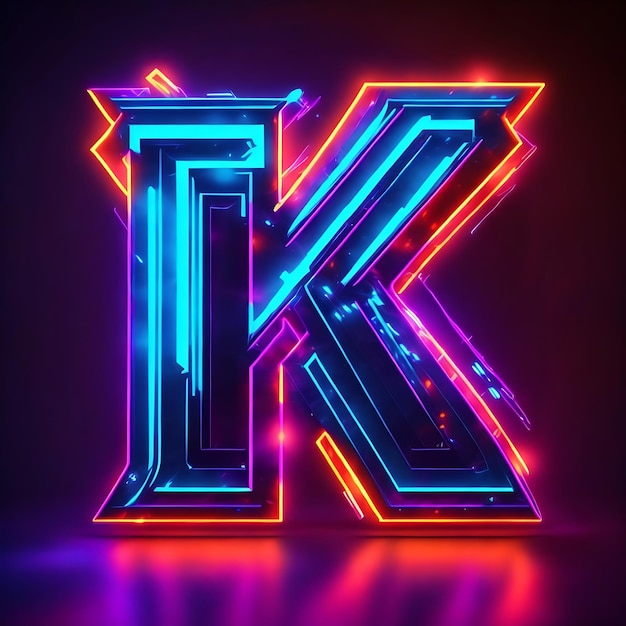 A neon letter K is lit up in neon