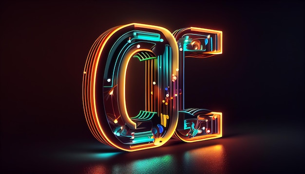 A neon letter o with a dark background