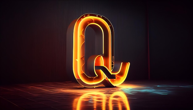 A neon letter q sign in orange and yellow