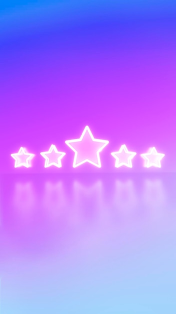 Neon licht stijl 5 sterren gebruiker rating voor feedback of enquête op paarse gradiënt achtergrond