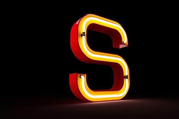 Neon light alphabet 3d rendering on black background